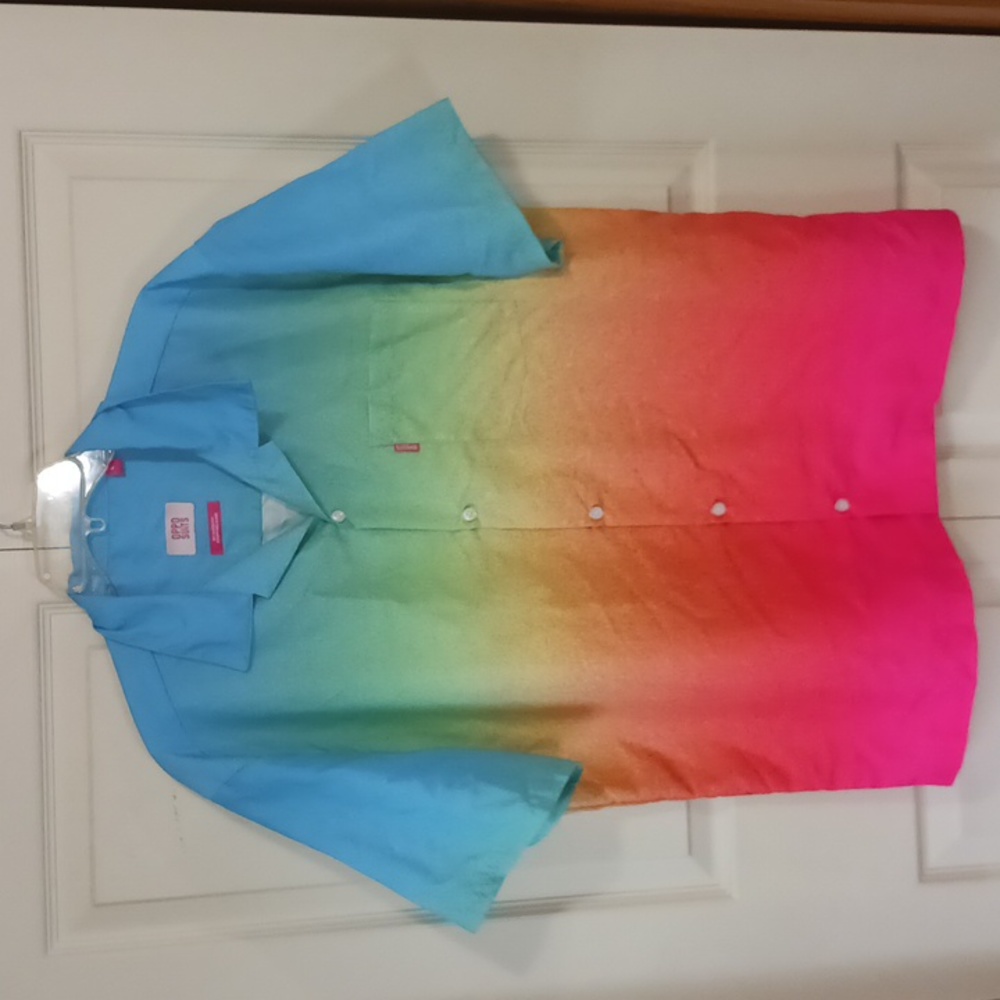 Oppo Suits "funkin' awesome" funky fade summer button down shirt - L rainbow